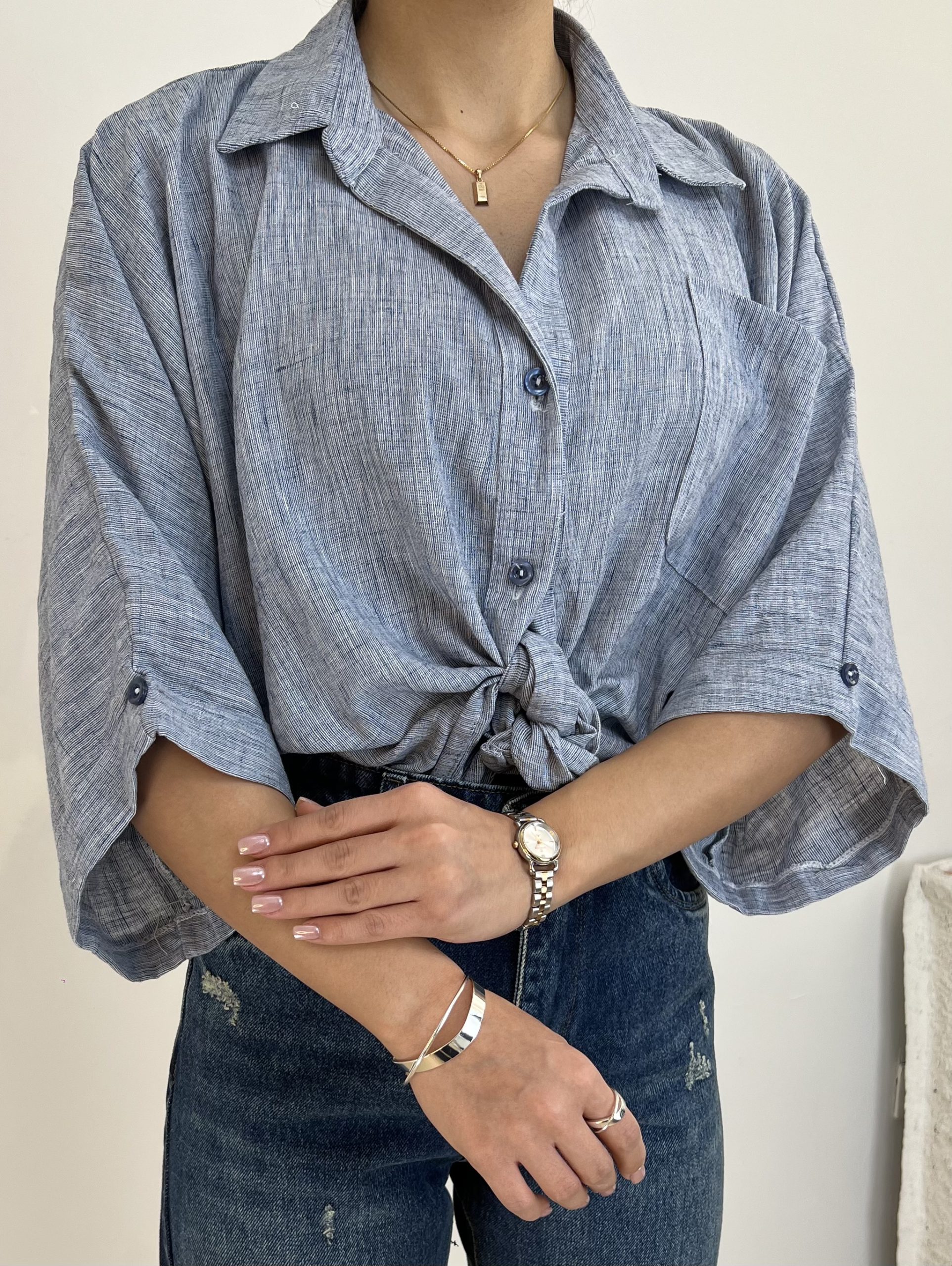 شومیز گره ای آبی کد ۱۳۰۰۱۰۳